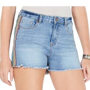 Dollhouse 5 Juniors Rainbow Glitter Distressed High Waist Stripe Jean Shorts